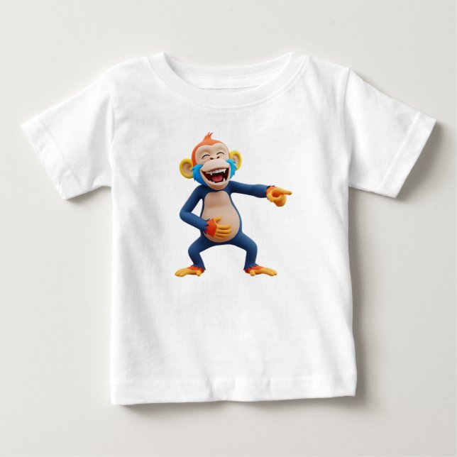Camiseta Para Bebê Mascote de Macaco Apontando e Rindo (Frente)