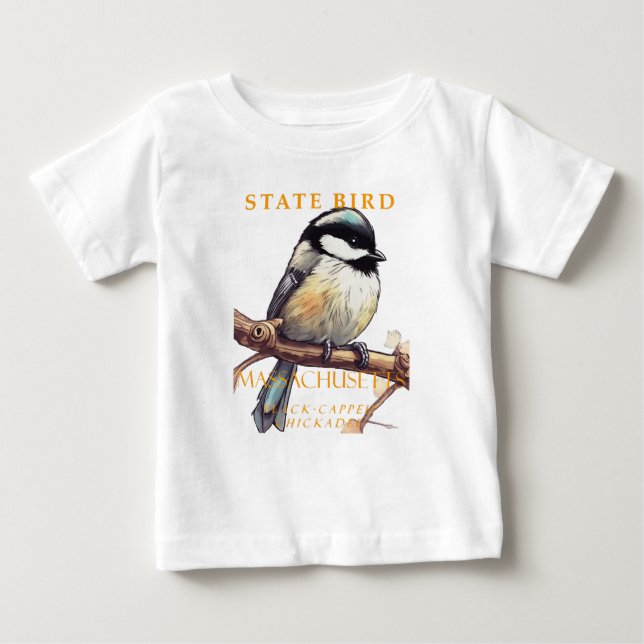 Camiseta Para Bebê Massachusetts Territory Bird The Chickadee v3 (Frente)
