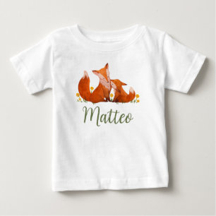 Camiseta Para Bebê Matteo Name Reveal Fox Forest Animal Boy Whimsical