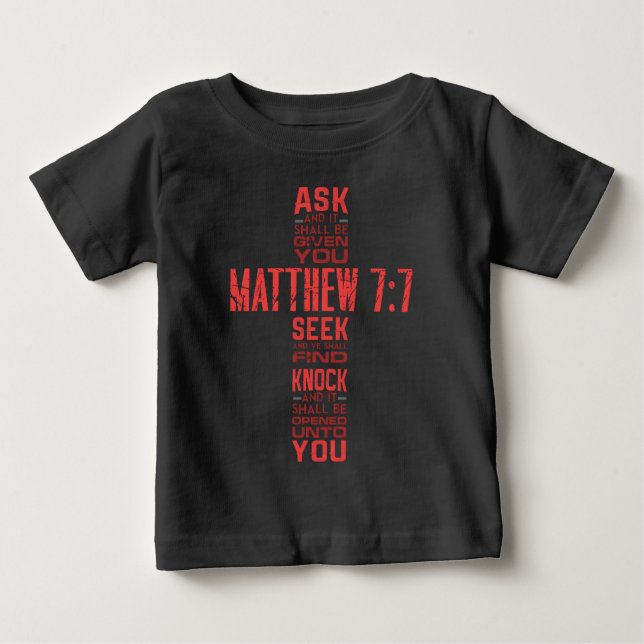 Camiseta Para Bebê Matthew 7:7 Bíblia Verse Cross (Frente)