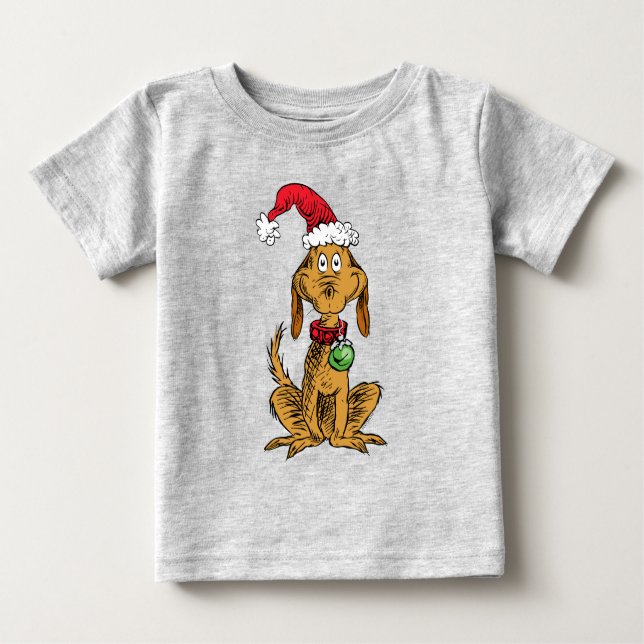 Camiseta Para Bebê Max the Dog in Santa Hat (Frente)
