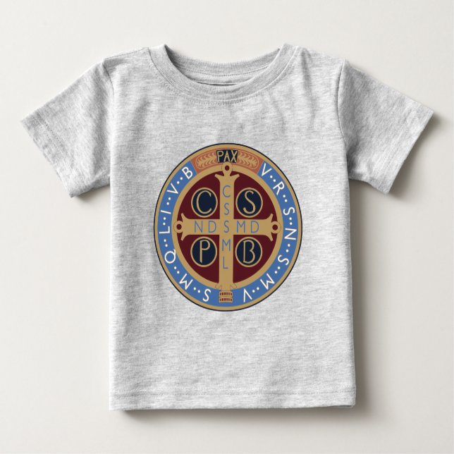 Camiseta Para Bebê Medalha santo Benedict (Frente)