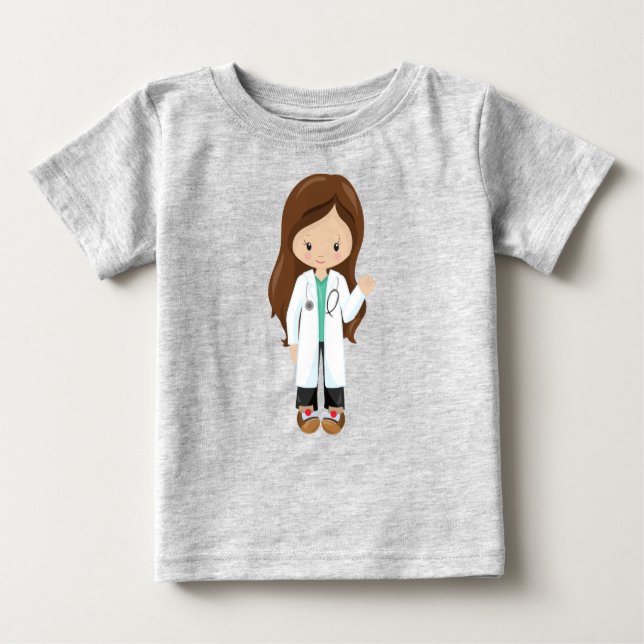 Camiseta Para Bebê Médico, Enfermeira, Estetoscópio, Casaco de labora (Frente)