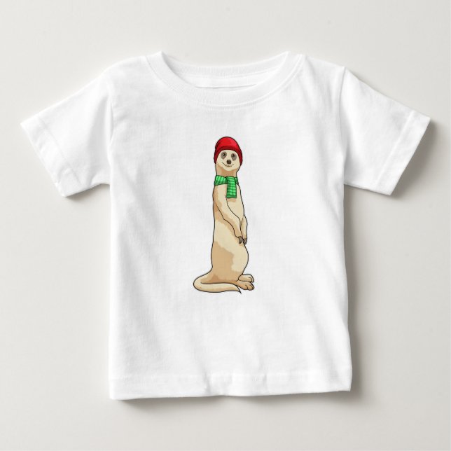 Camiseta Para Bebê Meerkat com o Chapéu e o Scarf (Frente)