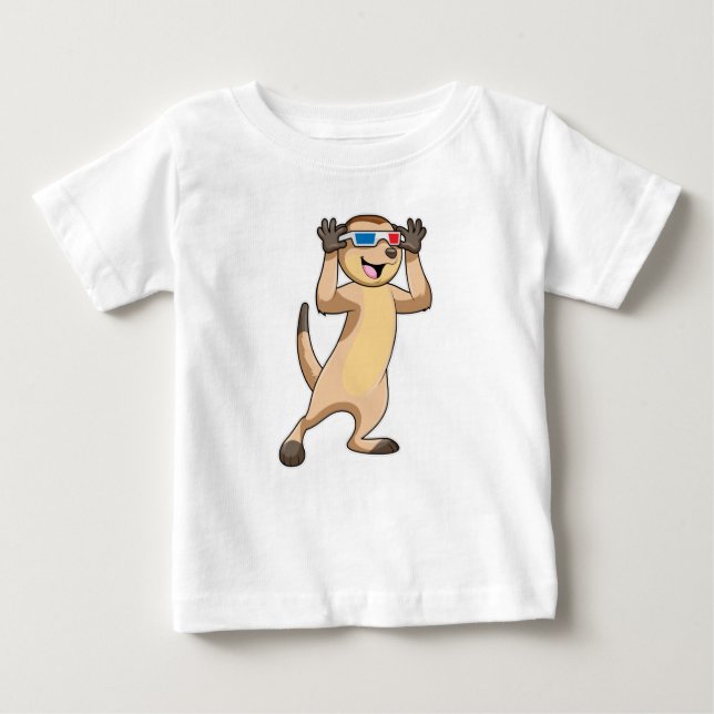 Camiseta Para Bebê Meerkat com óculos (Frente)