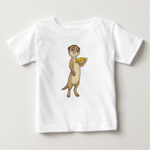 Camiseta Para Bebê Meerkat com Pizza