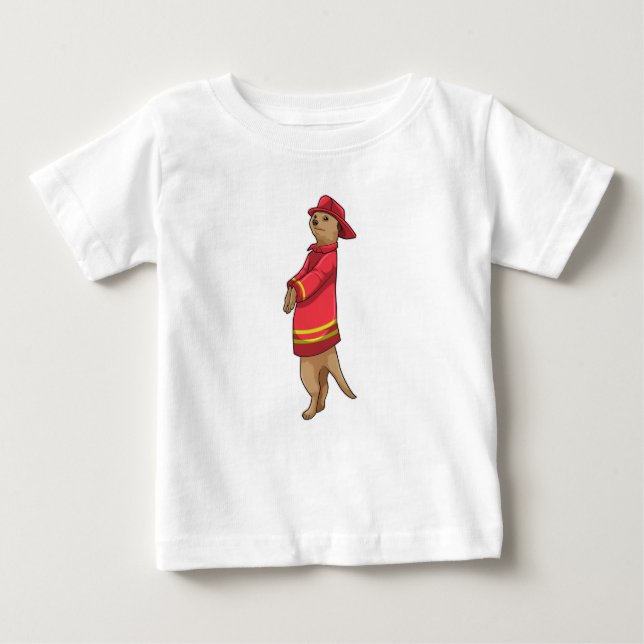Camiseta Para Bebê Meerkat como bombeiro com capacete (Frente)