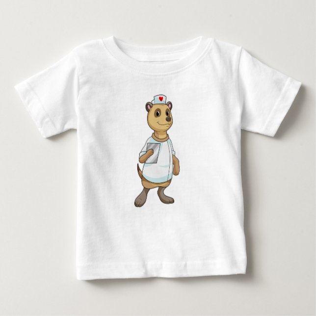 Camiseta Para Bebê Meerkat como enfermeira com coração (Frente)