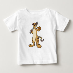 Camiseta Para Bebê Meerkat como jogador de beisebol com bastão de bei