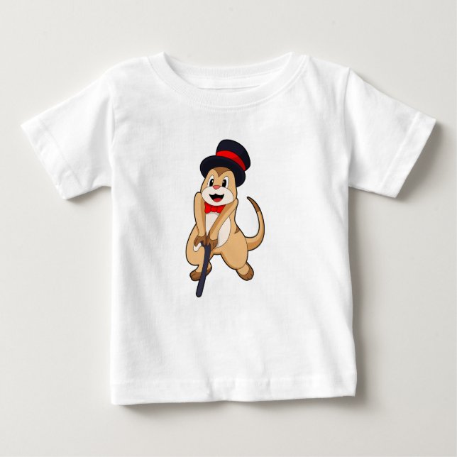 Camiseta Para Bebê Meerkat como pensionista com bengalê (Frente)
