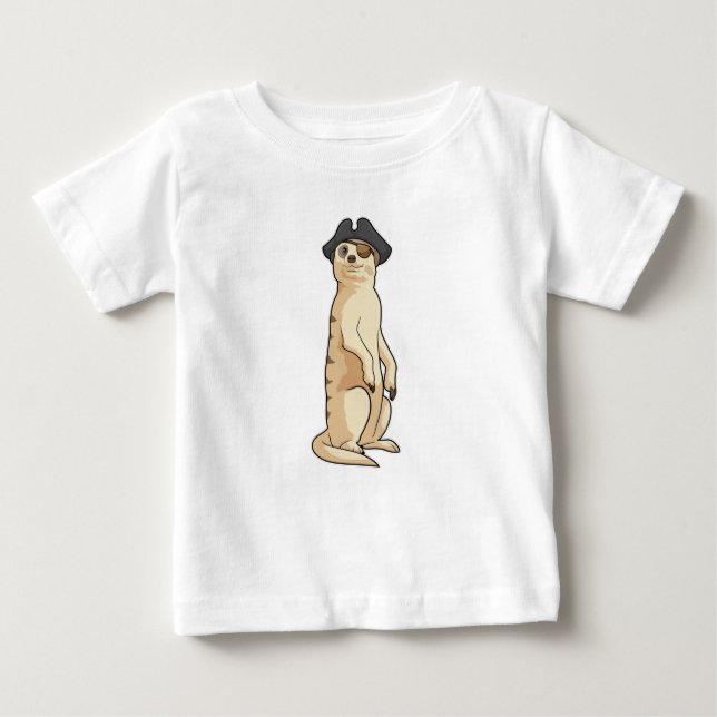 Camiseta Para Bebê Meerkat como pirata com chapéu pirata (Frente)