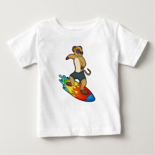 Camiseta Para Bebê Meerkat como Surfer com Surfboard