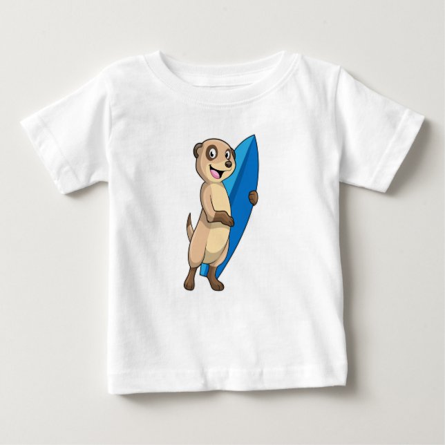Camiseta Para Bebê Meerkat como Surfer com Surfboard (Frente)