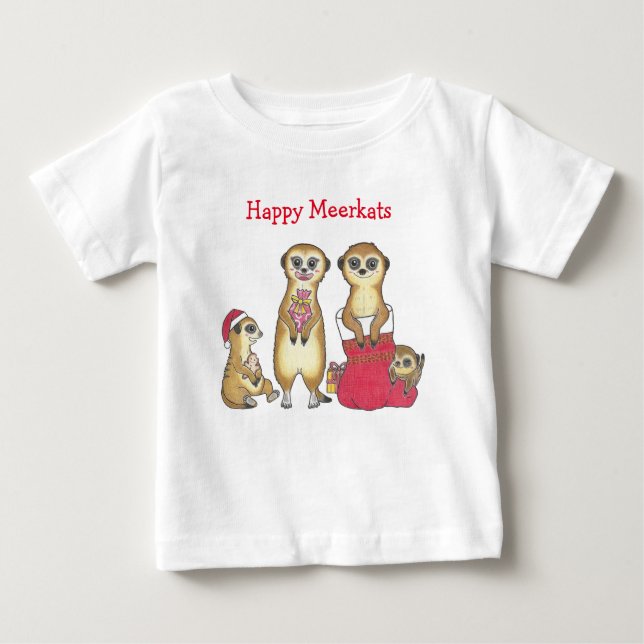 Camiseta Para Bebê Meerkat Natal Foliday Baby T Shirt (Frente)