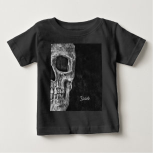 Camiseta Para Bebê Meia Caveira Gótica, Preto E Legal Grunge Branco
