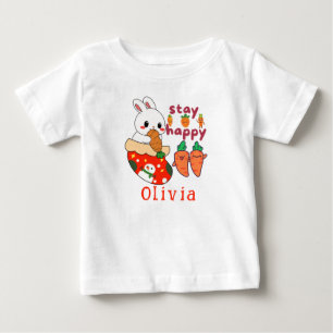 Camiseta Para Bebê Meia de Natal de Coelho Fofo Personalizada