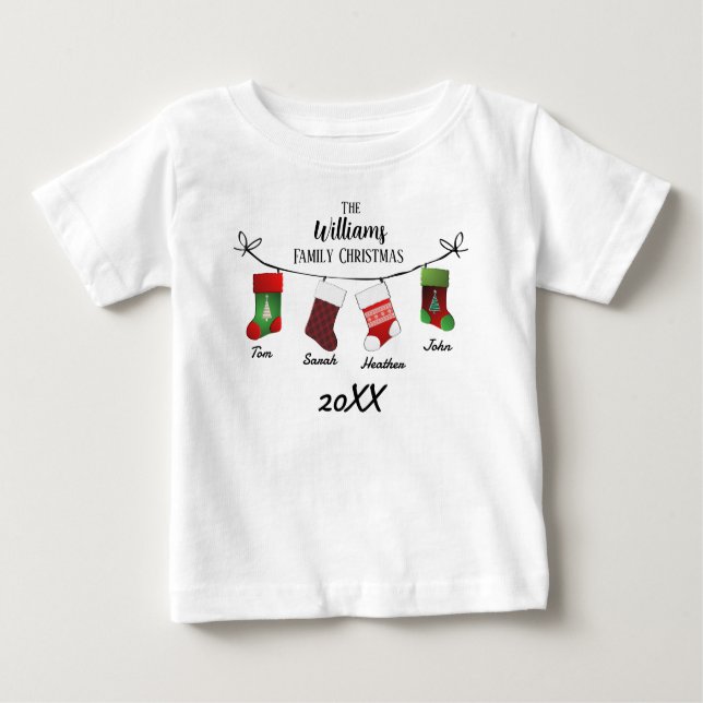 Camiseta Para Bebê Meias de bebês personalizados da família (Frente)