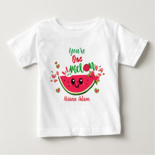 Camiseta Para Bebê Melancia-primeiro aniversario-de-uma-garota em um