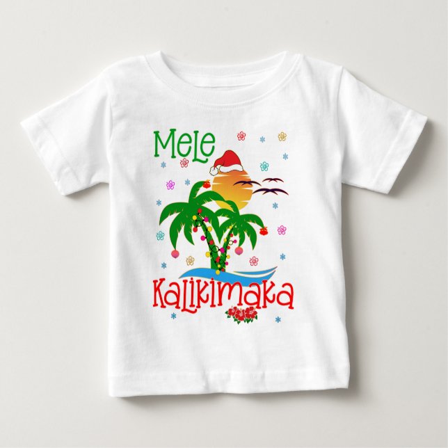 Camiseta Para Bebê Mele Kalikimaka Havaiano Feliz Natal Aloha  (Frente)