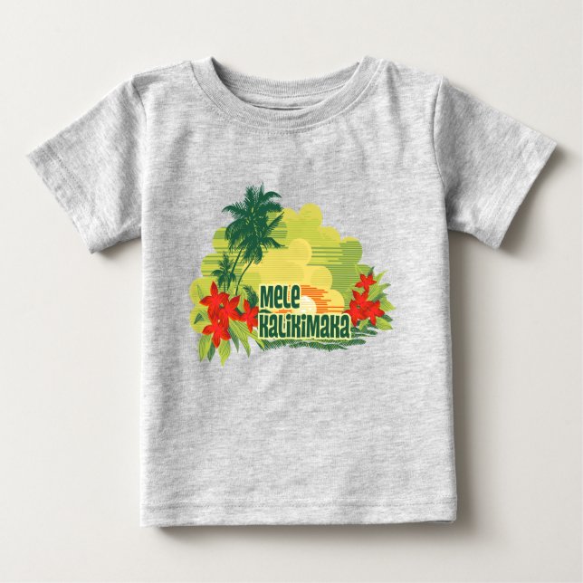Camiseta Para Bebê Mele Kalikimaka Ilha Tropical Natal (Frente)