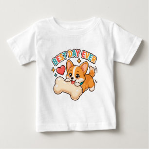 Camiseta Para Bebê Melhor Dia de Todos Cachorrinho Corgi Fofo
