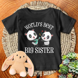 Camiseta Para Bebê Melhor Irmã do Mundo | Texto Branco 🐼 Pandas