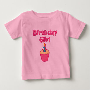 Camiseta Para Bebê Menina 1 do aniversário do cupcake