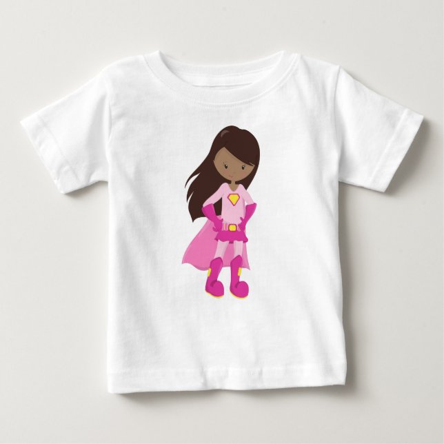 Camiseta Para Bebê Menina Afro-Americana, Cape Rosa, Menina Super-Her (Frente)