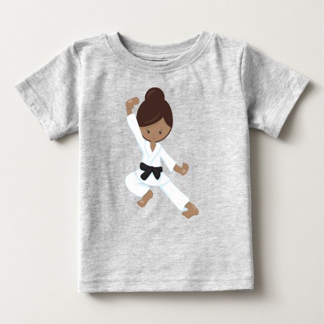 Camiseta Para Bebê Menina Afro-Americana, Faixa Preta, Garota de Kara (Frente)
