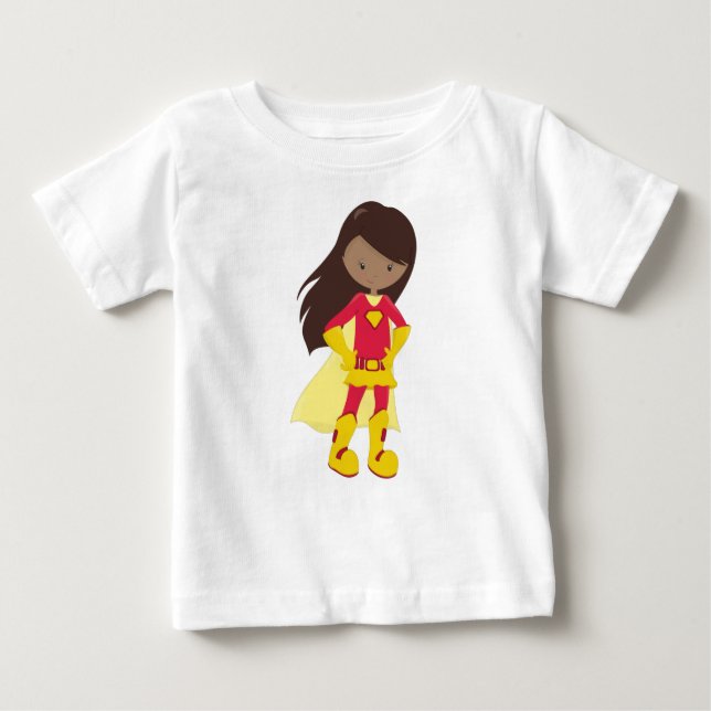 Camiseta Para Bebê Menina Afro-Americana, Menina Super-Herói, Fantasi (Frente)