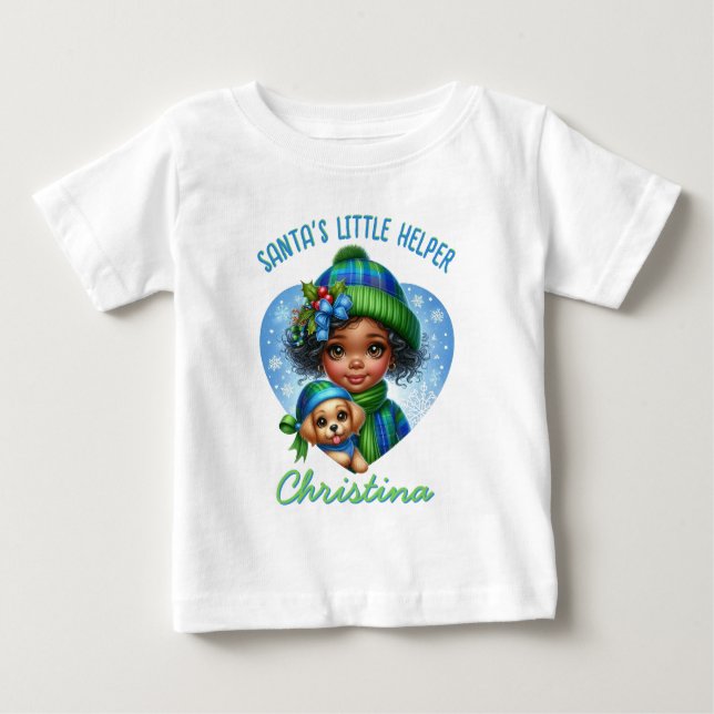 Camiseta Para Bebê Menina americana africana bonita com pãozinho de i (Frente)