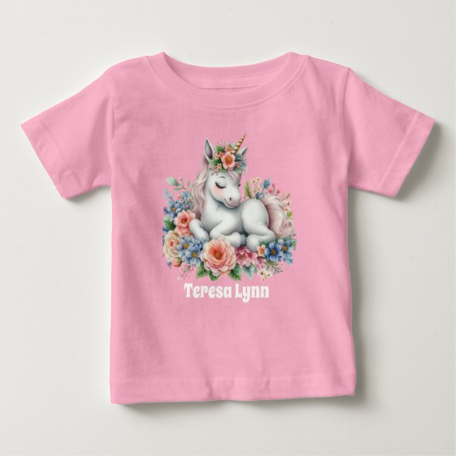 Camiseta Para Bebê Menina bonita fantasia unicórnio (Frente)