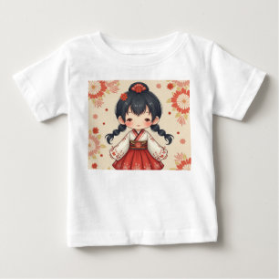 Camiseta Para Bebê Menina bonita vestindo roupas coreanas tradicionai