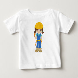 Camiseta Para Bebê Menina da Construção, Cabelo Castanho, Menina Boni