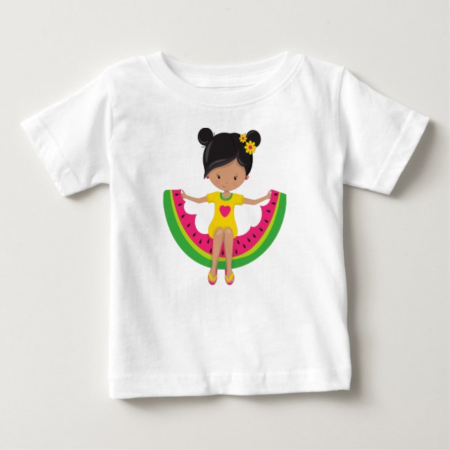 Camiseta Para Bebê Menina da Melancia, Menina Latina, Vestido, Chinel (Frente)