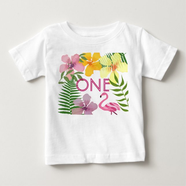 Camiseta Para Bebê Menina de 1 Ano do Luau Flamingo (Frente)