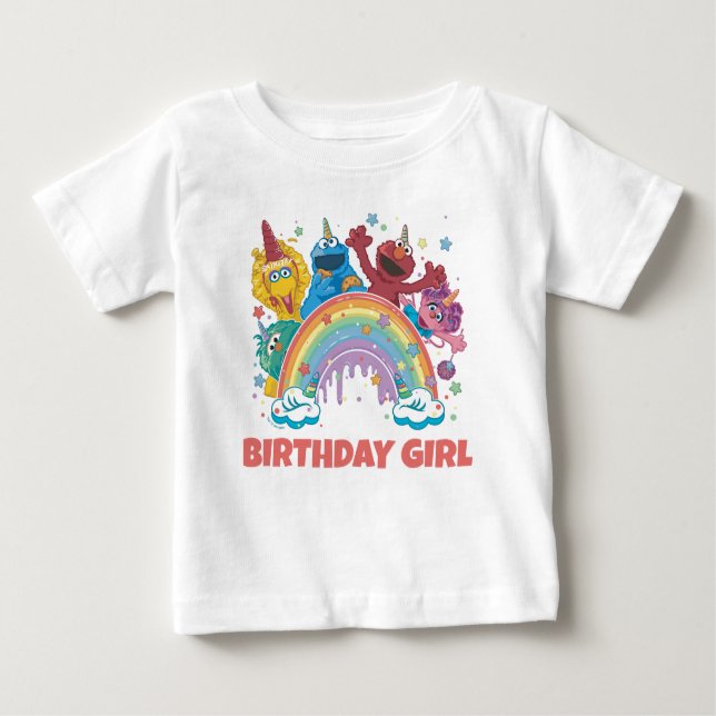 Camiseta Para Bebê Menina de Aniversário da Rua Sesame (Frente)