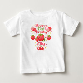 Camiseta Para Bebê Menina de Aniversário de Morango Primeiro Aniversá