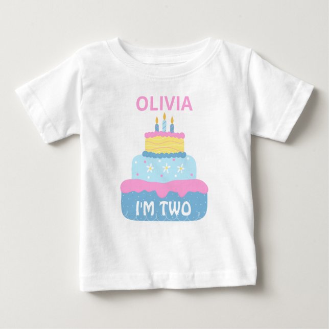 Camiseta Para Bebê Menina de aniversário em camada branca, de 2 anos, (Frente)