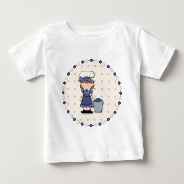 Camiseta Para Bebê Menina de campo bonita + balde cheia de mirtilos (Frente)