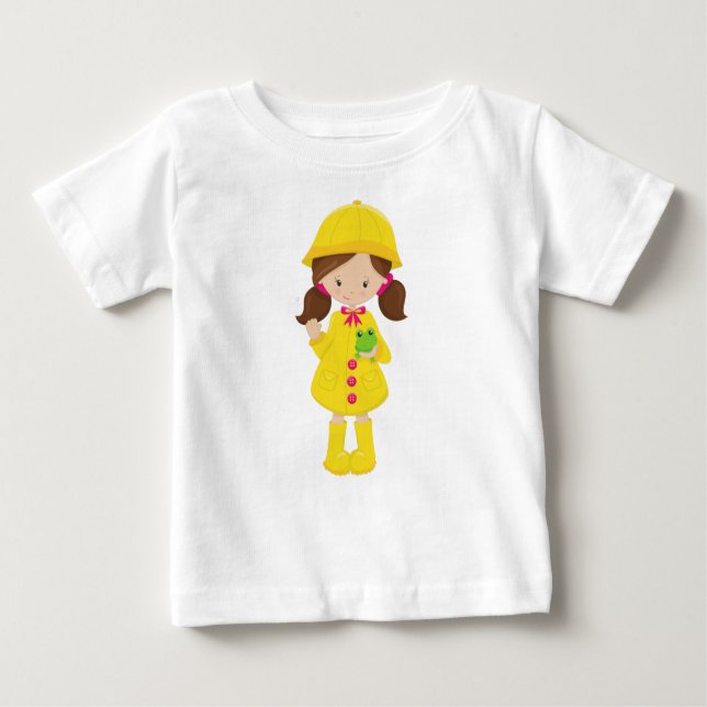 Camiseta Para Bebê Menina de capa de chuva, botas, cabelo castanho, s (Frente)