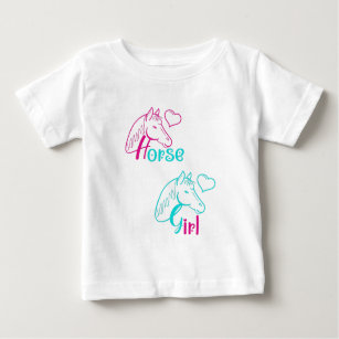 Camiseta Para Bebê Menina de Cavalo em Rosa e Turquesa