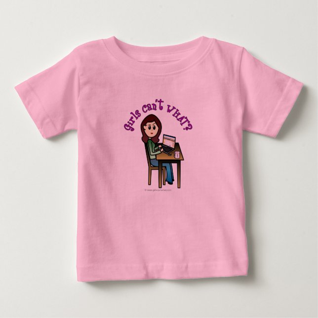 Camiseta Para Bebê Menina de Computador Leve (Frente)
