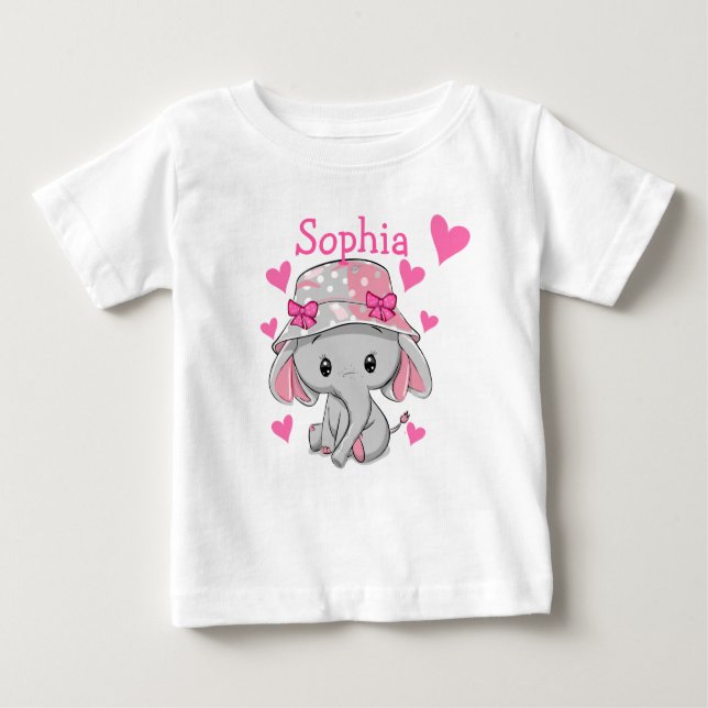 Camiseta Para Bebê Menina de Elefante Bonita (Frente)