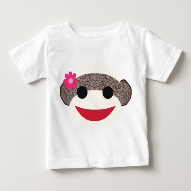 Camiseta Para Bebê Menina de Flor de Macaco Rosa (Frente)