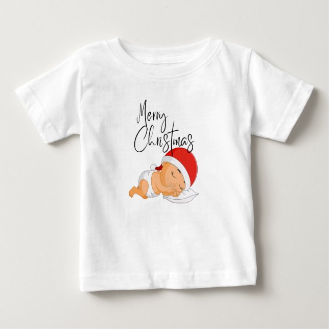 Camiseta Para Bebê Menina de Natal dormindo (Frente)