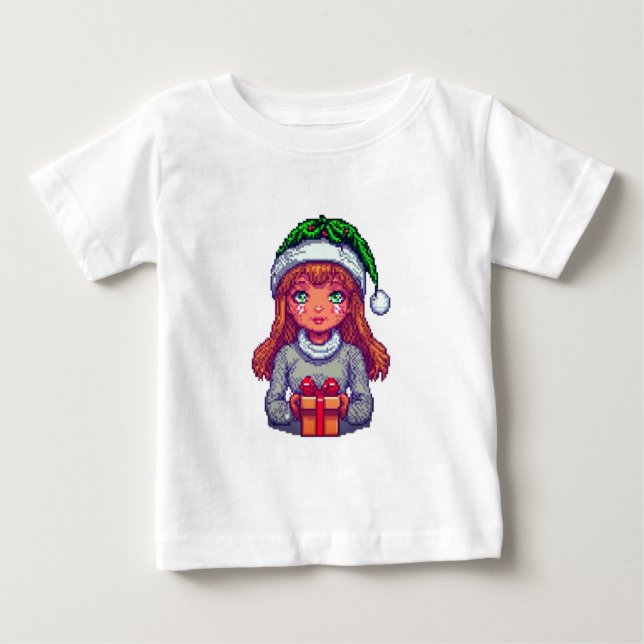 Camiseta Para Bebê Menina de Natal pixel art  (Frente)