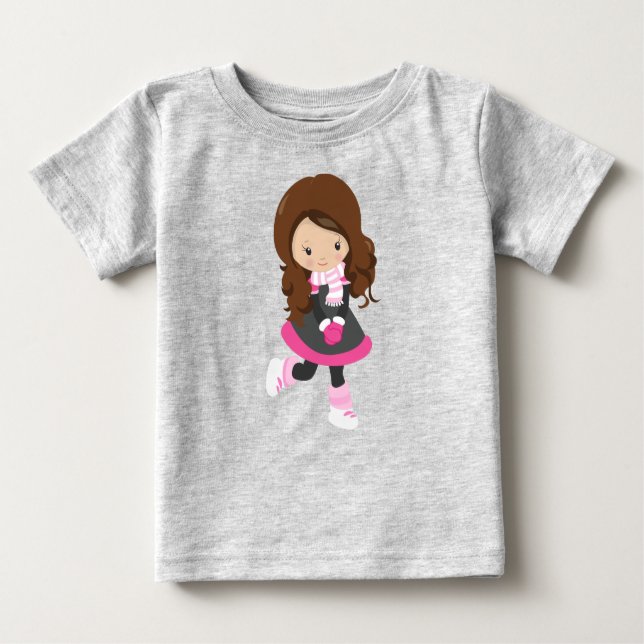 Camiseta Para Bebê Menina de Patinação no Gelo, Menina Bonita, Cabelo (Frente)