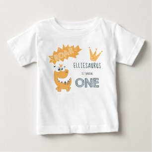 Camiseta Para Bebê Menina de primeiro aniversário Dinossauro Rugido