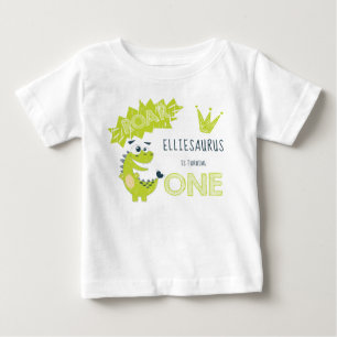 Camiseta Para Bebê Menina de um ano de idade com dinossauro verde rug